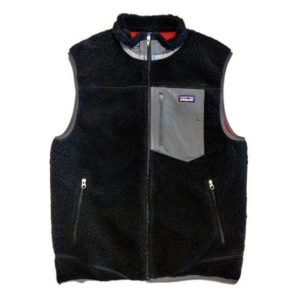 Patagonia Mens Classic Retro-X Deep Pile Fleece Vest Sz M Full-Zip Black Sherpa - Picture 1 of 13